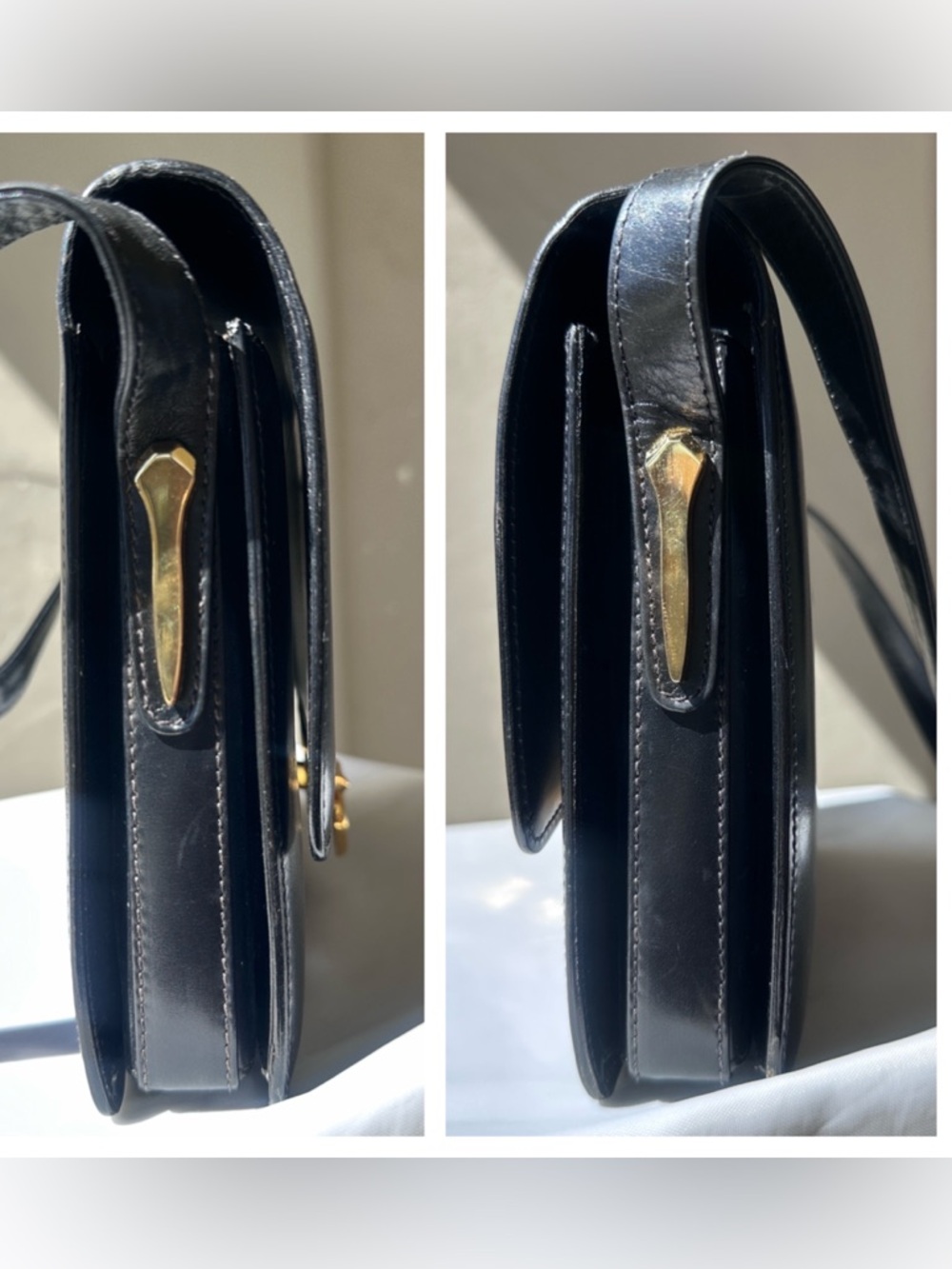 GUCCI Vintage Black Leather Sherry Line Web Stripe Shoulder Bag - Picture 5 of 16